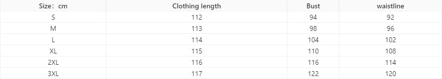 Size chart for a casual floral dress: clothing length, bust, and waist measurements