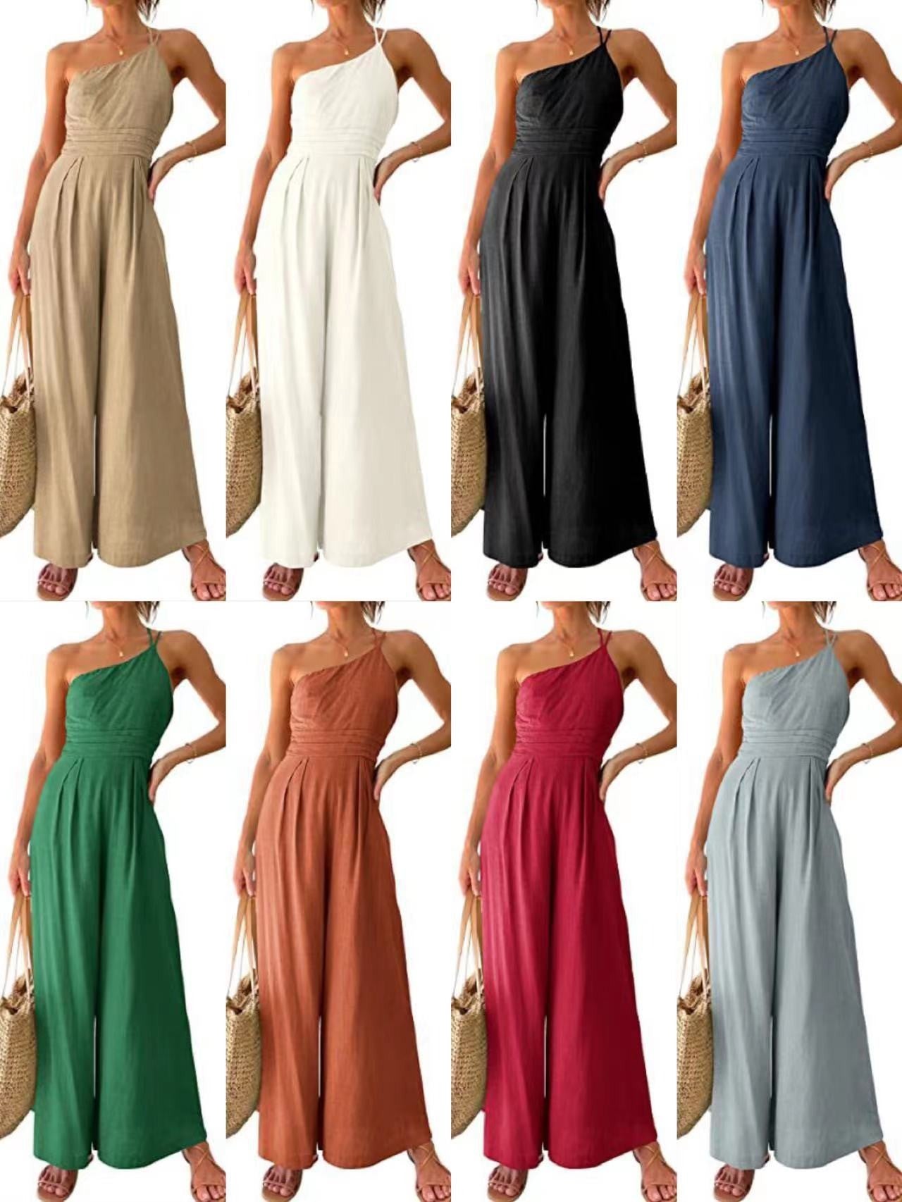 MANON spring jumpsuits in multiple colors, wide-leg and gathered waist