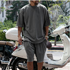 ARTHUR casual summer set in dark gray: oversized T-shirt and matching knee shorts