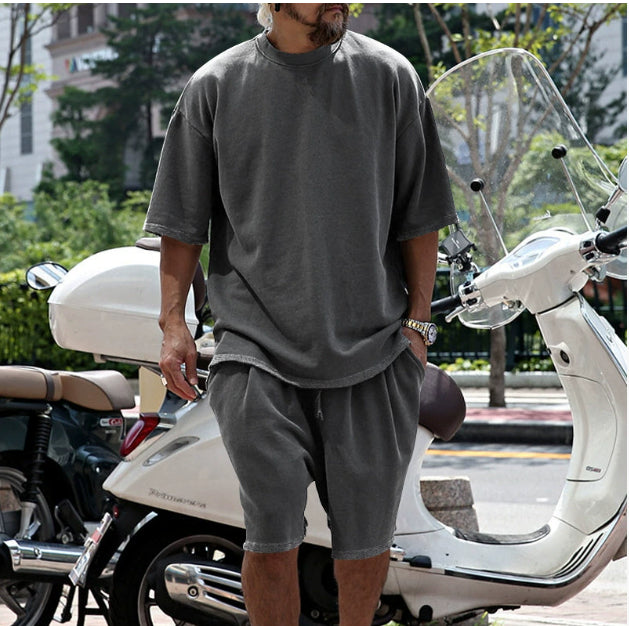 ARTHUR casual summer set in dark gray: oversized T-shirt and matching knee shorts