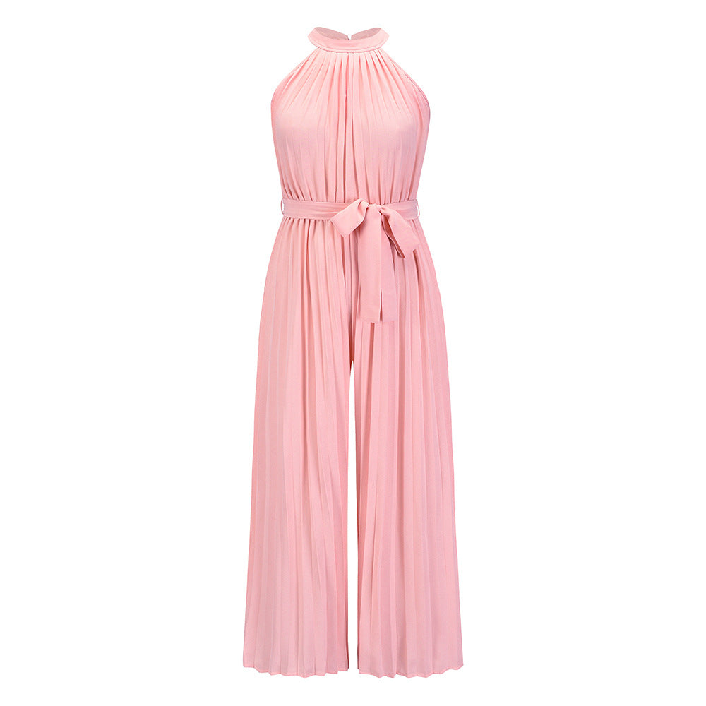 NIKOLE pleated halter dress, pink, waist sash tie