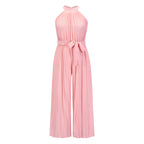 NIKOLE pleated halter dress, pink, waist sash tie