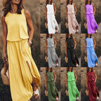 Sleeveless tiered summer dress in assorted colors, flowy maxi length