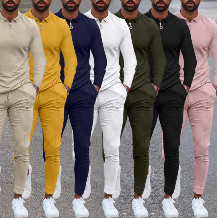 Men's quarter-zip lounge set with jogger pants, assorted colors lineup
