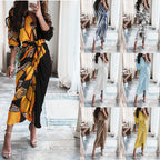 Wrap midi dress with waist tie and button front, shown in several colors