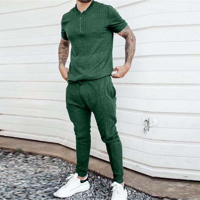 BRIAR relaxed set, green short-sleeve half-zip top with matching jogger pants