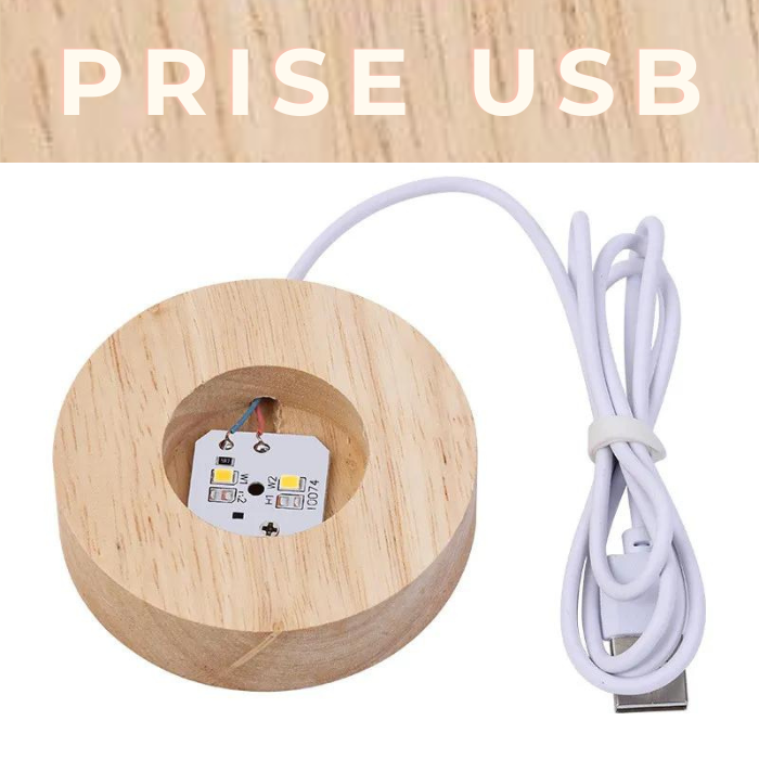 Sterre™ glowing crystal ball USB cable with wooden base, underside detail