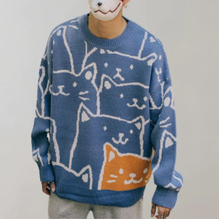 HELMI - Men's sweater with cat pattern 
