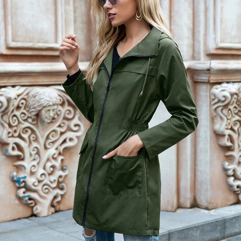 Bella - lightweight long hooded raincoat for women