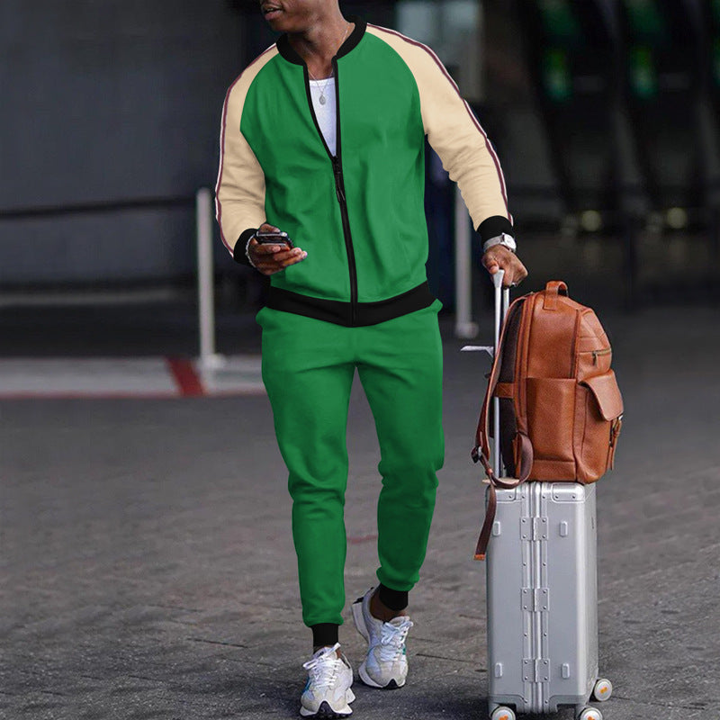 Men's DOLRIX track suit: green zip jacket with tan sleeves and cream side stripes