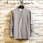 Men's tunic, light gray, long sleeves, stand collar with button placket