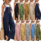 Women’s casual sleeveless jumpsuit with tie-front straps and wide-leg pants, multiple colors