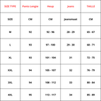 Size chart table for Oriana™ women’s cotton pants: sizes M to 4XL in cm