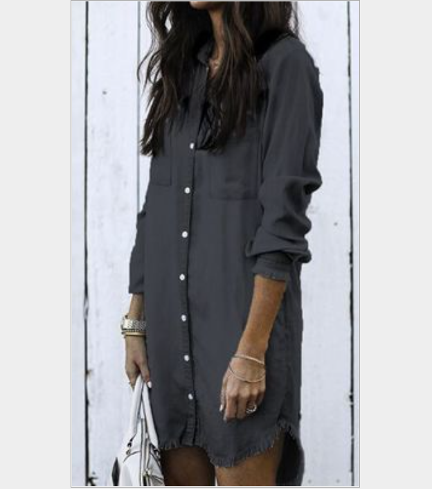 Long-sleeve shirt dress, black, button-front with chest pockets