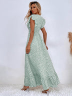 Relaxed mint green patterned maxi dress with short flutter sleeves