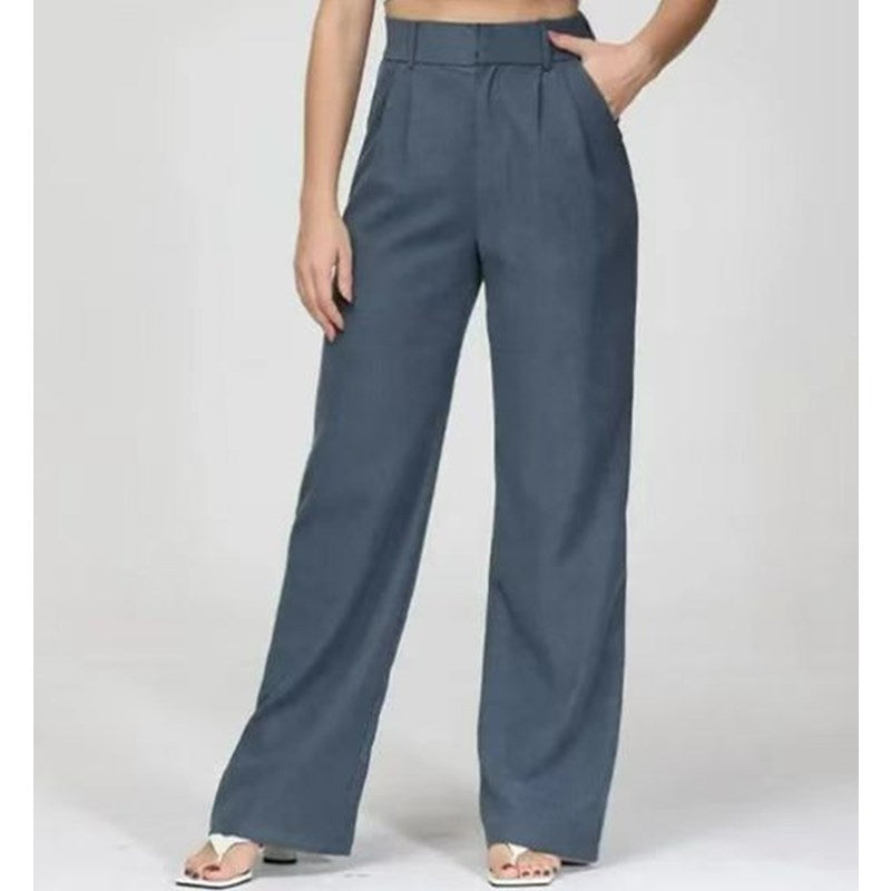 Blue wide-leg summer trousers with high waist and relaxed fit