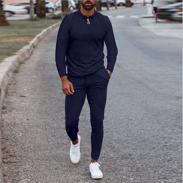 Men's quarter-zip lounge set with jogger pants, navy long-sleeve top