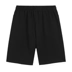 Men’s black drawstring shorts with elastic waistband and relaxed straight legs