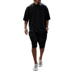 Black relaxed summer set: short-sleeve T-shirt and knee-length shorts