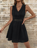 OTA elegant mini dress in black with lace V-neck bodice and full skirt