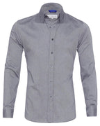 Gray stretch zip shirt with point collar, button-front, long sleeves