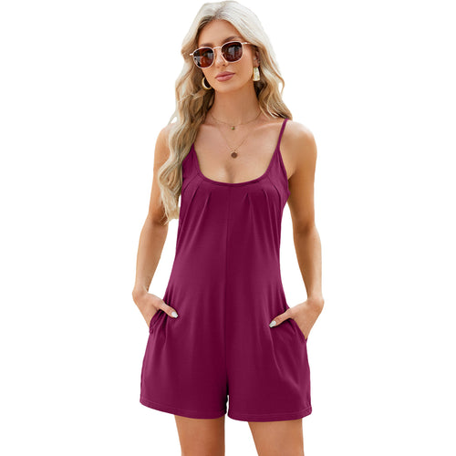Loose-fit mini dress with spaghetti straps, bordeaux/plum, scoop neckline and side pockets