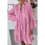 KALI pink leopard-print maxi dress, V-neck with gathered bodice and tiered skirt
