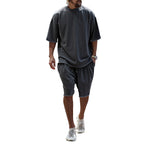 Dark gray relaxed summer set: short-sleeve T-shirt and knee-length shorts