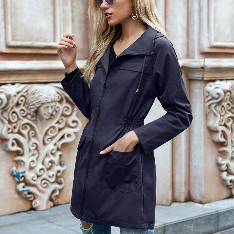 Bella - lightweight long hooded raincoat for women