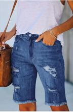 ZARA- BEQUEM  SLIM-FIT GEKÜRZTE HOSEN GERISSENE QUASTENJEANS FÜR DAMEN