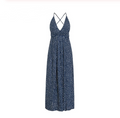 Navy halter maxi dress with tiny dot pattern