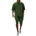 Olive green relaxed summer set with short-sleeve T-shirt and knee-length shorts