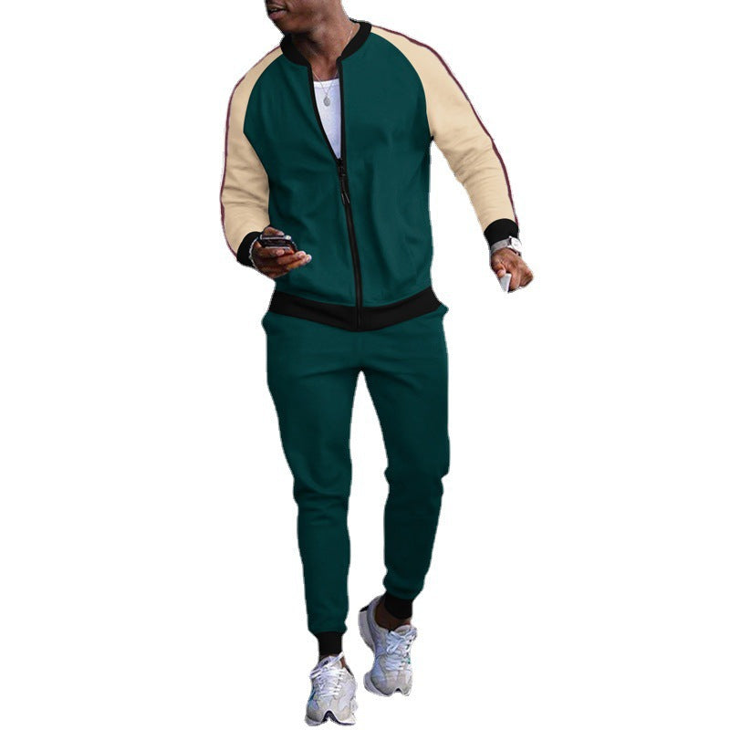 Men's DOLRIX track suit: green zip jacket with tan sleeves, matching jogger pants