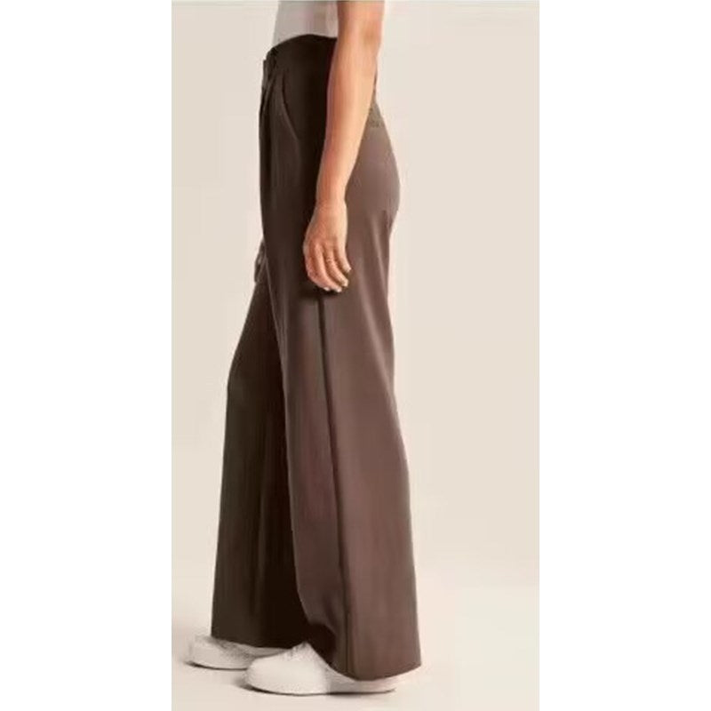 Brown wide-leg summer trousers with high waist and side pockets