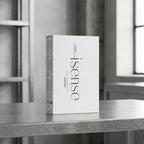 White peptide essentials gift box close-up, front logo and side panel visible