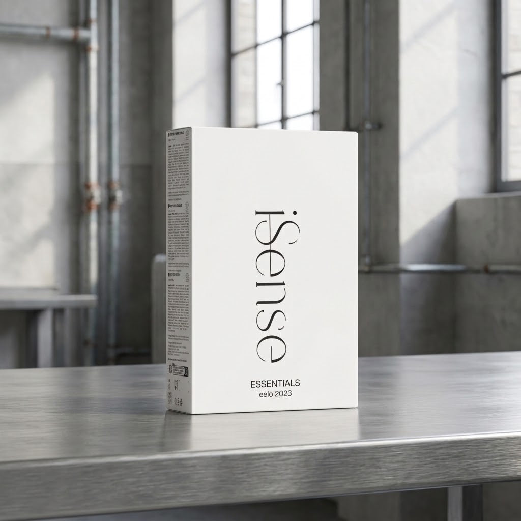 White peptide essentials gift box front view with brand logo and small label text