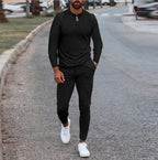 Men's quarter-zip lounge set with jogger pants, black long-sleeve top