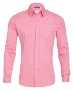 Pink stretch zip shirt with point collar, button-front, long sleeves