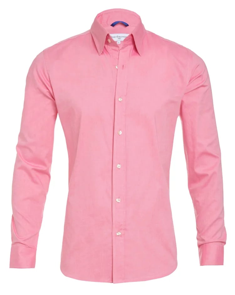 Pink stretch zip shirt with point collar, button-front, long sleeves