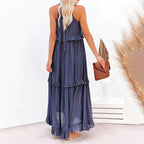 ABELLA tiered maxi dress, sleeveless, dark blue