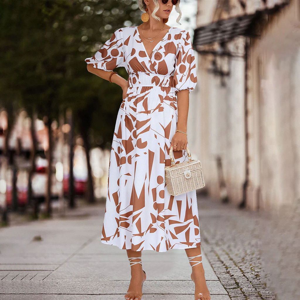 GIULIA - Lässig v-ausschnitt midikleid | Inna Mode®️