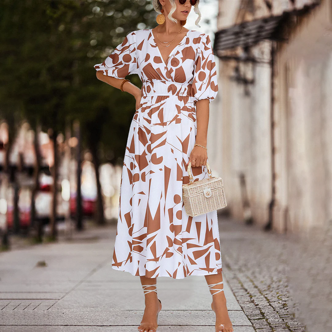 GIULIA - Lässig v-ausschnitt midikleid | Inna Mode®️