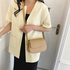 Carlijn™ elegant handbag, tan-beige flap crossbody with adjustable strap and gold hardware
