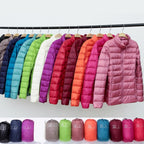 Rack of padded spring jackets in multiple colors