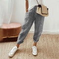 Striped summer trousers with ribbed cuffs, dark blue/black vertical stripes