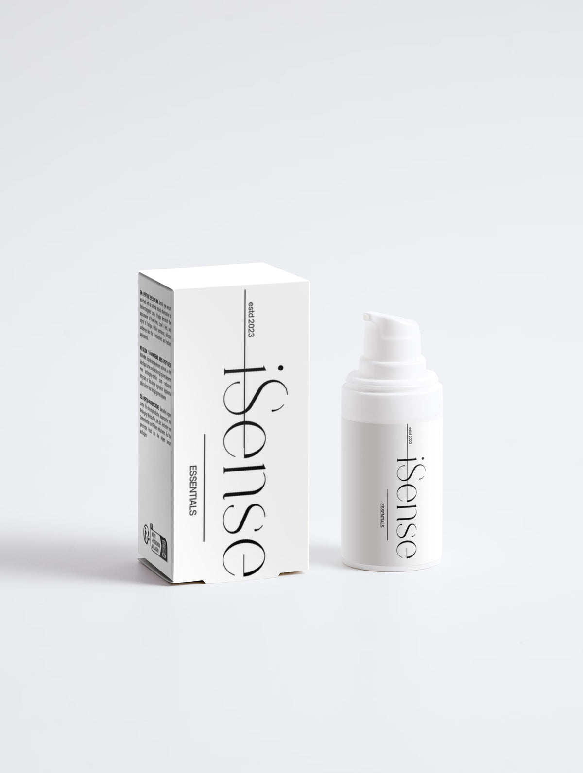 Anti-age peptide gift box with white pump bottle, both featuring logo branding