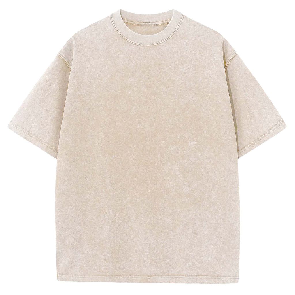 Washed crewneck T-shirt, light beige short-sleeve tee