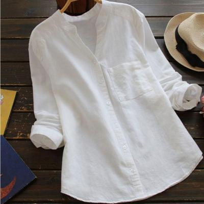 Sanne™ casual button-up shirt in white, long sleeves, front buttons, chest pocket