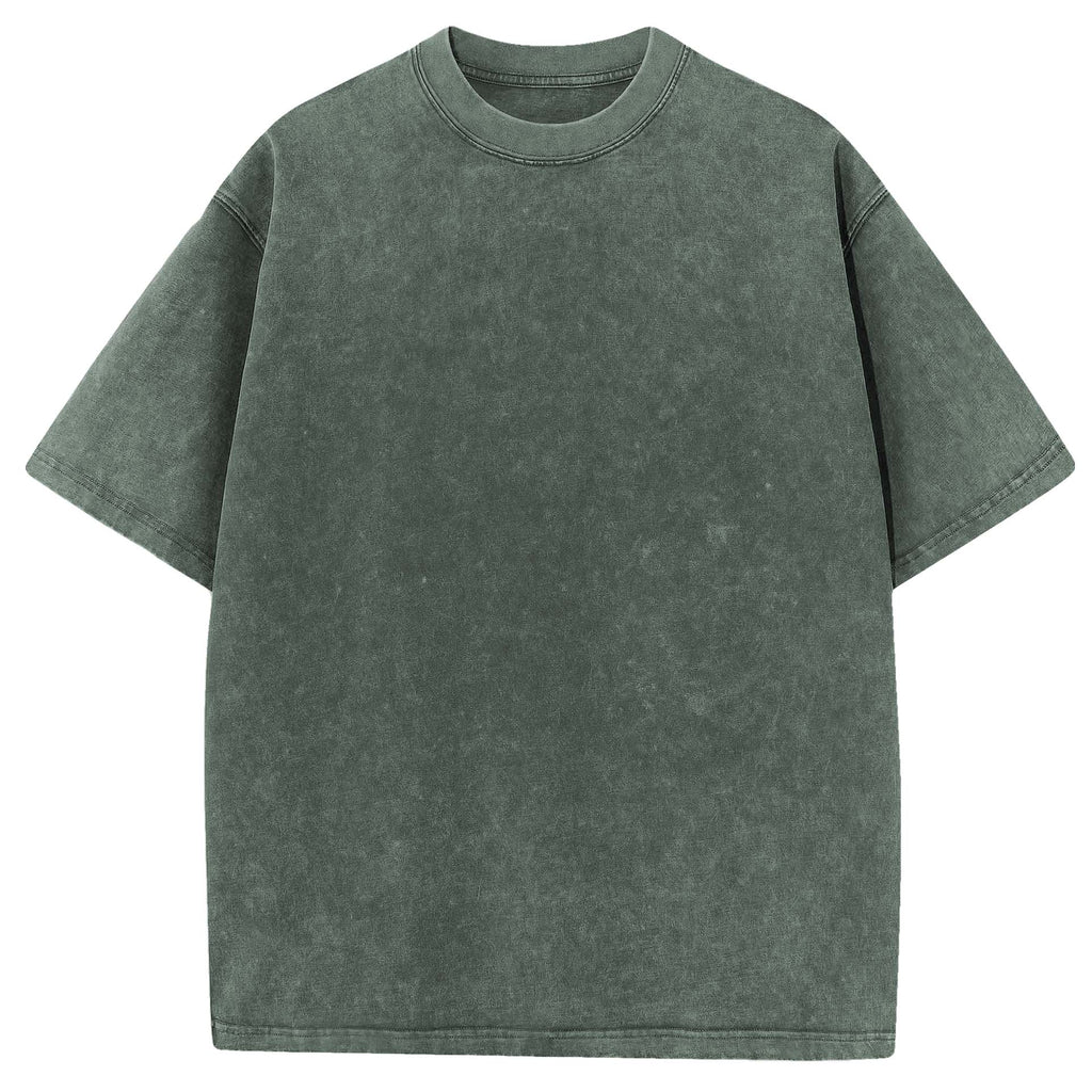 Washed crewneck T-shirt, dark green short-sleeve tee