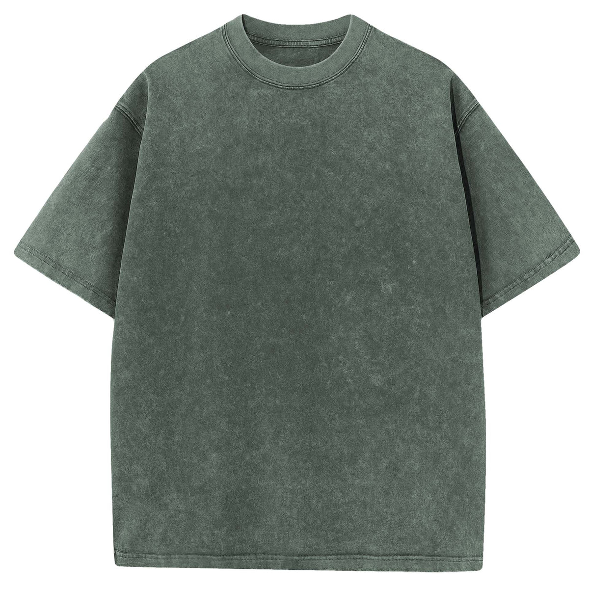 Washed crewneck T-shirt, dark green short-sleeve tee